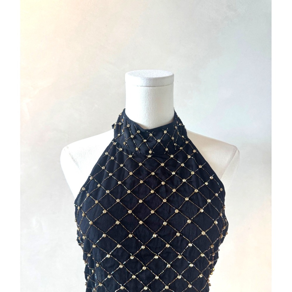 Free People Black Halter Gold Jewel Thong Bodysuit MSRP $128 Sz L RARE NWT!